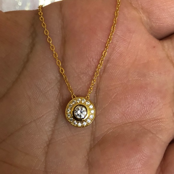 Round Halo Necklace Set in Gold Vermeil - Picture 4 of 5